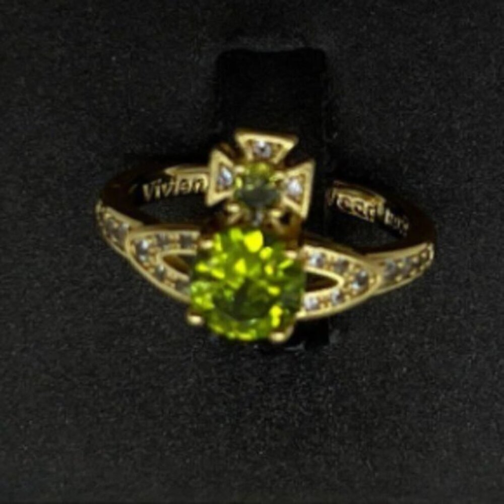 Vivienne Westwood ISMENE Ring Green Crystal Orb Gold Tone Size M Rare - Picture 4 of 6